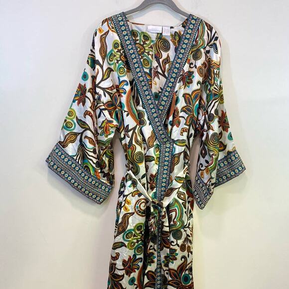 Soft Surroundings Fall Colors Boho Paisley Damask Maxi Kimono Robe Medium - Picture 6 of 7